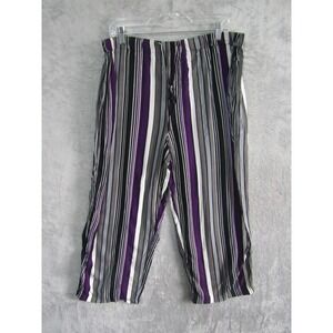 Boca Bay Purple Striped Rayon Crop Pants Womens‎ Sz 34 Elastic Waist Drawstring